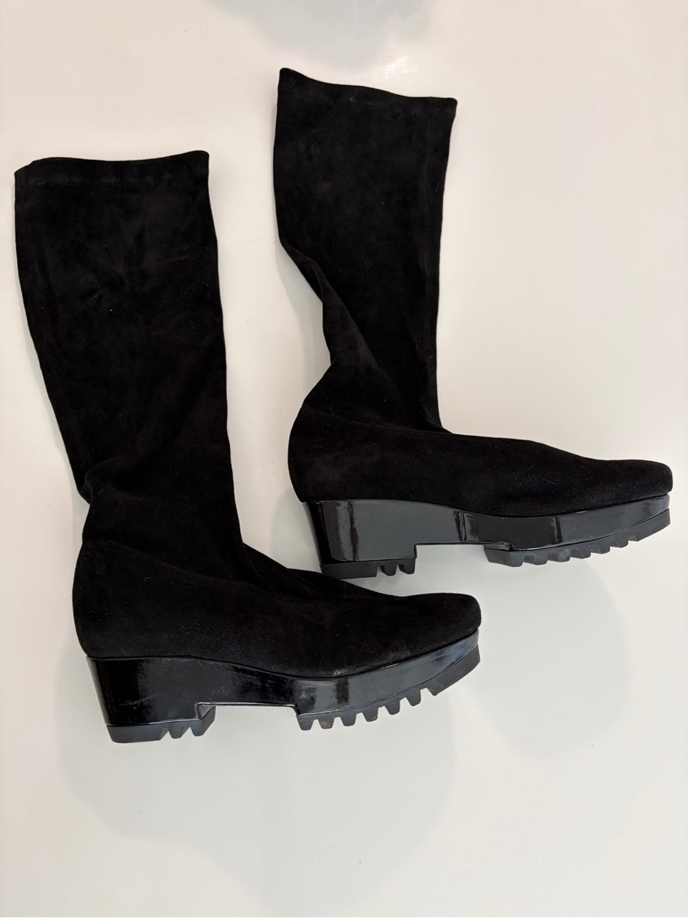 Robert Clergerie Black Suede Mid-Calf Lug-Sole Boots
